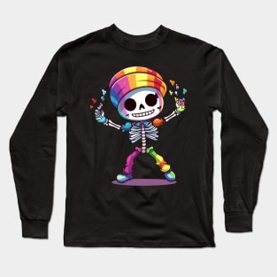 Kawaii Dancing Little Rainbow Skeleton Long Sleeve T-Shirt